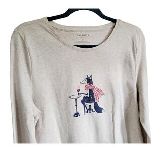 Talbots Petite XLP Long Sleeve‎ Top Shirt Elegant Fox w/Wine Graphic Women's NEW